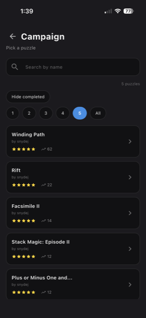 Campaign puzzle list screenshot